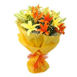 yellow and orange lillies hand bunch