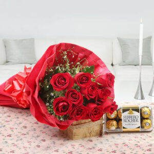 red roses n ferrero rocher chocolates