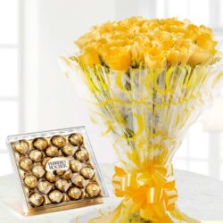 20 Yellow Roses Bunch and box of 24 Ferrrero Rocher