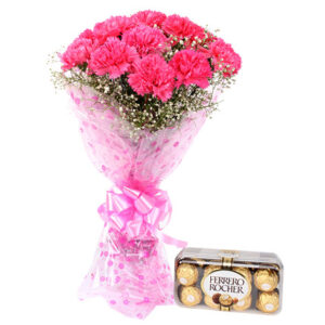 Pink Carnations with Ferrero Rocher Chocolates